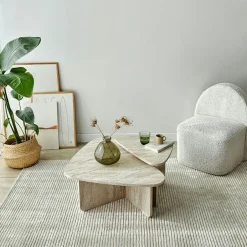 MARFA Tables Basses Gigognes|Table basse effet travertin, triangle organique (x2)