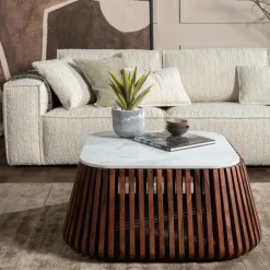 AVENTIN Tables Basses Carrées|Table basse en marbre et bois d'acacia massif
