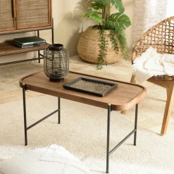 Swing Tables Basses Industrielles|Table basse en teck et métal bords arrondis 85 cm