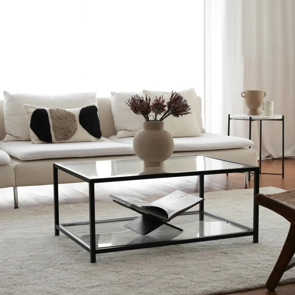 TULUM Tables Basses En Verre|Table basse en verre rectangulaire, 2 plateaux