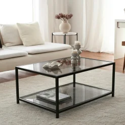 TULUM Tables Basses En Verre|Table basse en verre rectangulaire, 2 plateaux