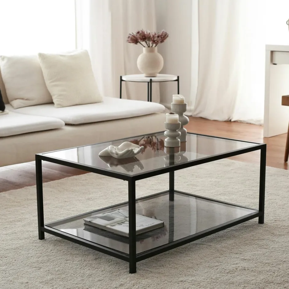 TULUM Tables Basses En Verre|Table basse en verre rectangulaire, 2 plateaux