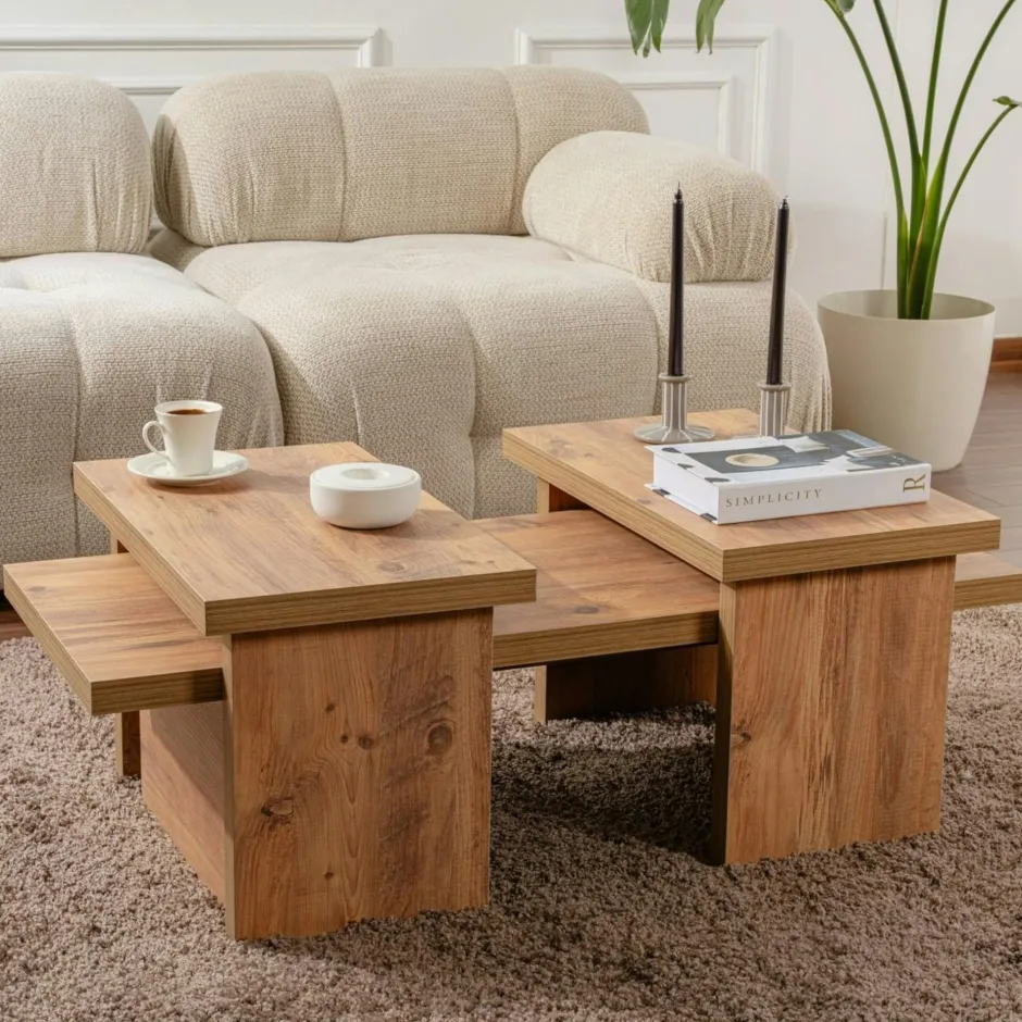 MARFA Tables Basses Gigognes|Table basse gigogne design – effet bois (3 pièces)