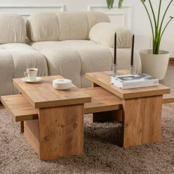 MARFA Tables Basses Gigognes|Table basse gigogne design – effet gris laqué (3 pièces)