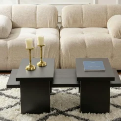 MARFA Tables Basses Gigognes|Table basse gigogne design – effet bois noir (3 pièces)