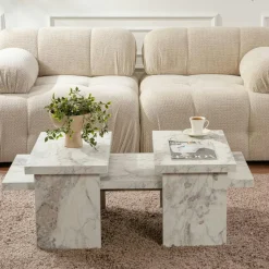 MARFA Tables Basses Gigognes|Table basse gigogne design – effet marbre (3 pièces)