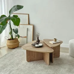 MARFA Tables Basses Gigognes|Table basse gigogne effet bois, triangle organique (x2)