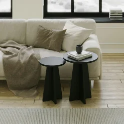 MARFA Tables Basses Rondes|Tables Basses Gigognes|Table basse gigogne noire pieds trapèze - 3 pièces
