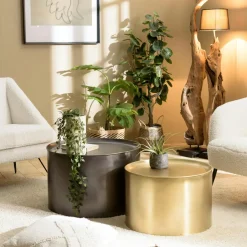 ZALA Tables Basses Design|Tables Basses Gigognes|Table basse gigogne ronde en métal gris / doré (lot de 2)