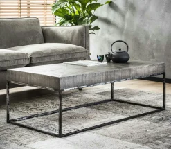 Lucknow Tables Basses Carrées|Tables Basses Industrielles|Table basse grise bois massif 80 cm