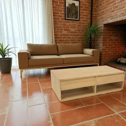 Baltic Tables Basses Scandinaves|Tables Basses À Tiroirs|Table basse Hévéa 2 tiroirs traversants, 2 niches basses sous tiroirs 120x60x40cm