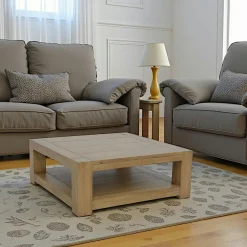 Attan Tables Basses Scandinaves|Tables Basses Carrées|Table basse Hévéa double plateaux 90x90x35cm