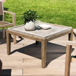 HERCULE Tables Basses De Jardin|Table basse jardin acacia béton forme carrée GM