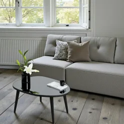 TULUM Tables Basses En Verre|Table basse miroir forme organique pieds noirs