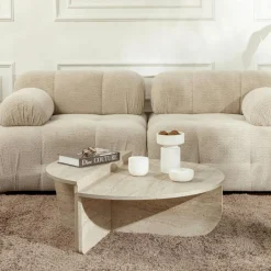 MARFA Tables Basses Gigognes|Tables Basses Rondes|Table basse moderne effet travertin - 2 hauteurs