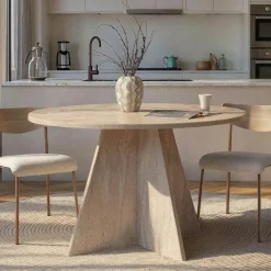 MARFA Tables Basses Gigognes|Tables Basses Rondes|Table basse moderne effet travertin - 2 hauteurs