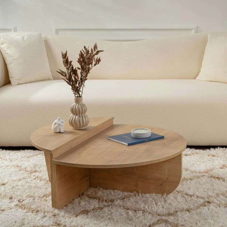 MARFA Tables Basses Rondes|Tables Basses Gigognes|Table basse moderne effet chêne huilé - 2 hauteurs