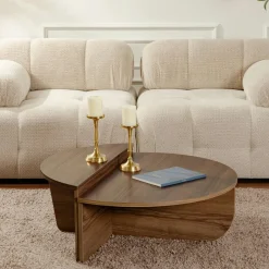 MARFA Tables Basses Rondes|Tables Basses Gigognes|Table basse moderne effet bois de noyer - 2 hauteurs