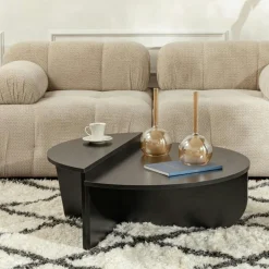 MARFA Tables Basses Rondes|Tables Basses Gigognes|Table basse moderne effet bois de noyer - 2 hauteurs