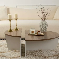 MARFA Tables Basses Rondes|Tables Basses Gigognes|Table basse moderne plateau effet noyer - 2 hauteurs