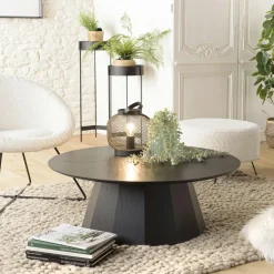 CORUMBA Tables Basses Rondes|Tables Basses Industrielles|Table basse moderne ronde bois - métal noir