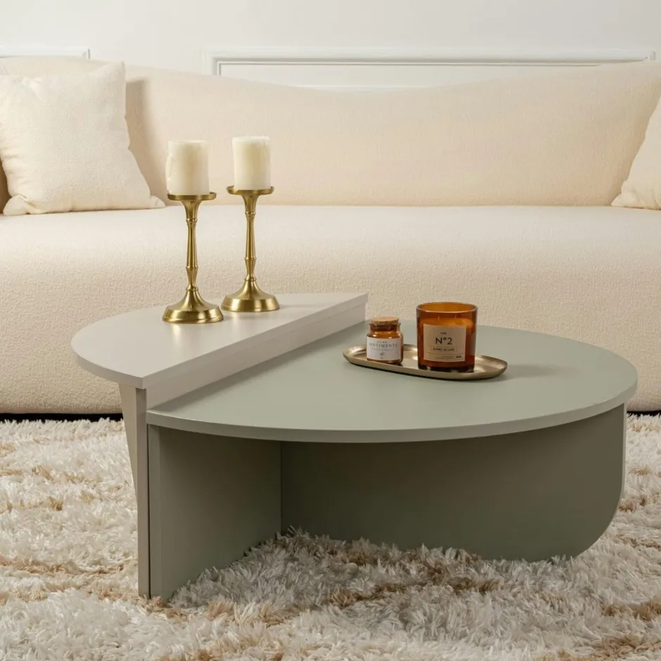 MARFA Tables Basses Rondes|Tables Basses Gigognes|Table basse noire moderne effet bois - 2 hauteurs