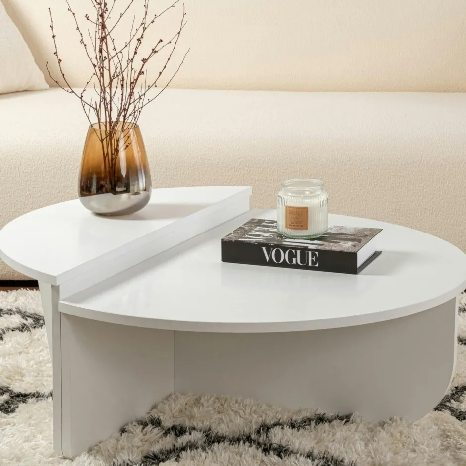 MARFA Tables Basses Rondes|Tables Basses Gigognes|Table basse noire moderne effet bois - 2 hauteurs