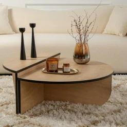 MARFA Tables Basses Rondes|Tables Basses Gigognes|Table basse noire moderne effet bois - 2 hauteurs