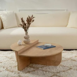 MARFA Tables Basses Rondes|Tables Basses Gigognes|Table basse noire moderne effet bois - 2 hauteurs