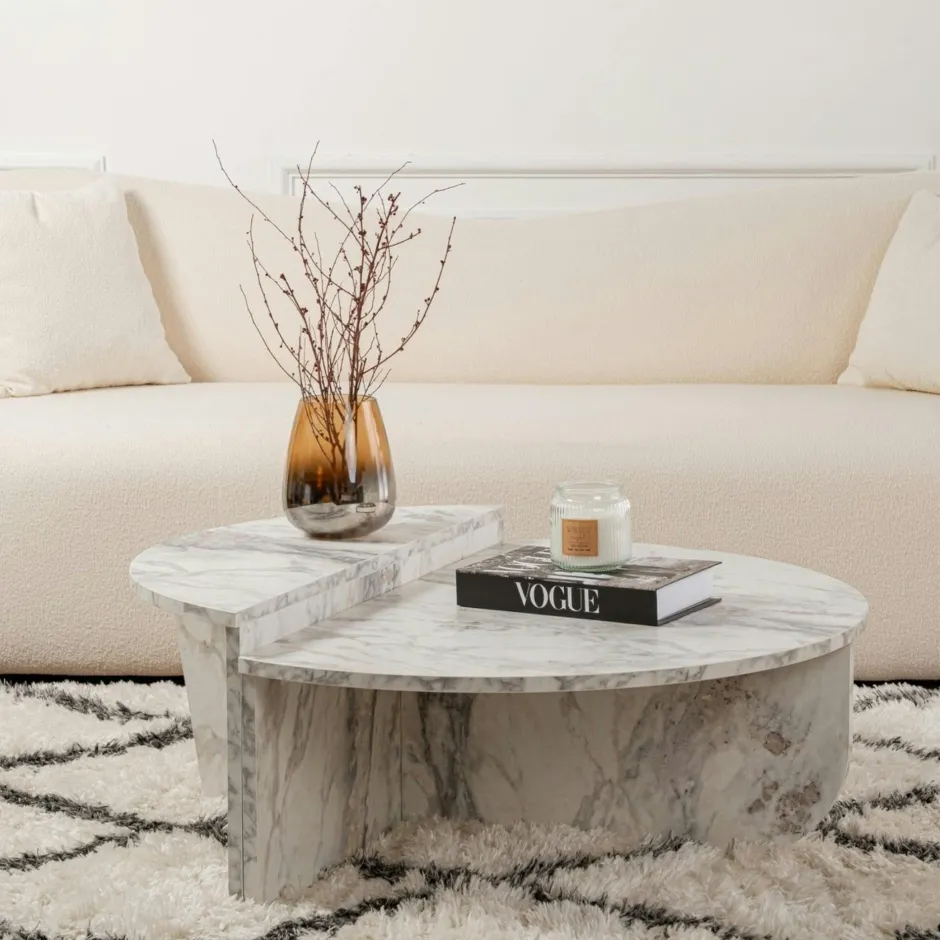 MARFA Tables Basses Rondes|Tables Basses Gigognes|Table basse noire moderne effet bois - 2 hauteurs