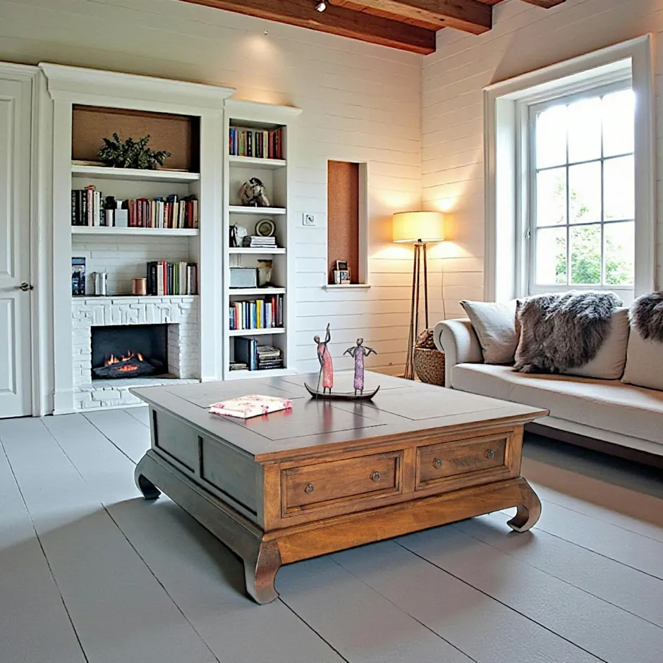 Maori Tables Basses Carrées|Tables Basses À Tiroirs|Table basse Opium 4 tiroirs hévéa 100x100cm