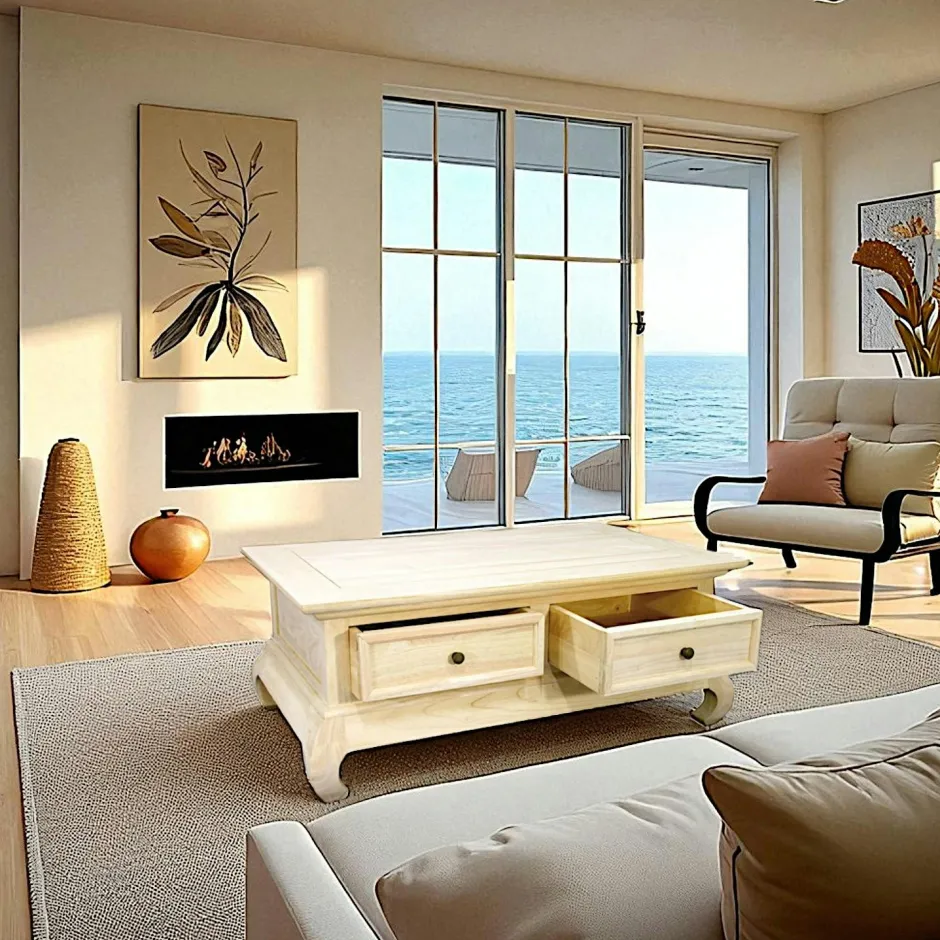 Maori Tables Basses À Tiroirs|Table basse Opium Hévéa 2 tiroirs 120x60x40cm