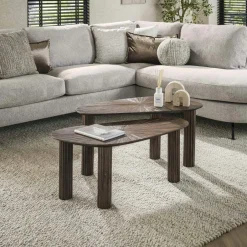 YOGY Tables Basses Design|Tables Basses Gigognes|Table basse organique en bois de teck forme galet (lot de 2)