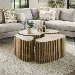 ASCOLI Tables Basses Gigognes|Table basse organique en bois et céramique (lot de 3)