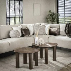 YOGY Tables Basses Design|Tables Basses Gigognes|Table basse organique en bois de teck forme triangle (lot de 3)