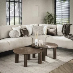 YOGY Tables Basses Design|Tables Basses Gigognes|Table basse organique en bois de teck forme triangle (lot de 3)