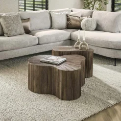 YOGY Tables Basses Design|Tables Basses Gigognes|Table basse organique en bois de teck forme triangle (lot de 3)