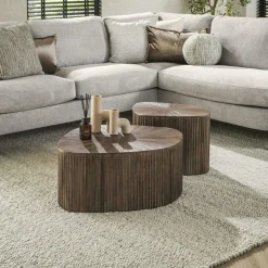 YOGY Tables Basses Design|Tables Basses Gigognes|Table basse organique en bois de teck forme triangle (lot de 3)