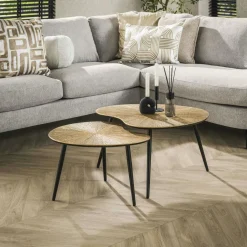 RALF Tables Basses Vintage|Tables Basses Gigognes|Table basse organique, motif soleil (lot de 2)