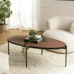 BIHAR Tables Basses Industrielles|Table basse ovale bois effet pierre rouille