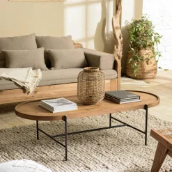 Swing Tables Basses Industrielles|Table basse ovale en teck et métal 140 cm