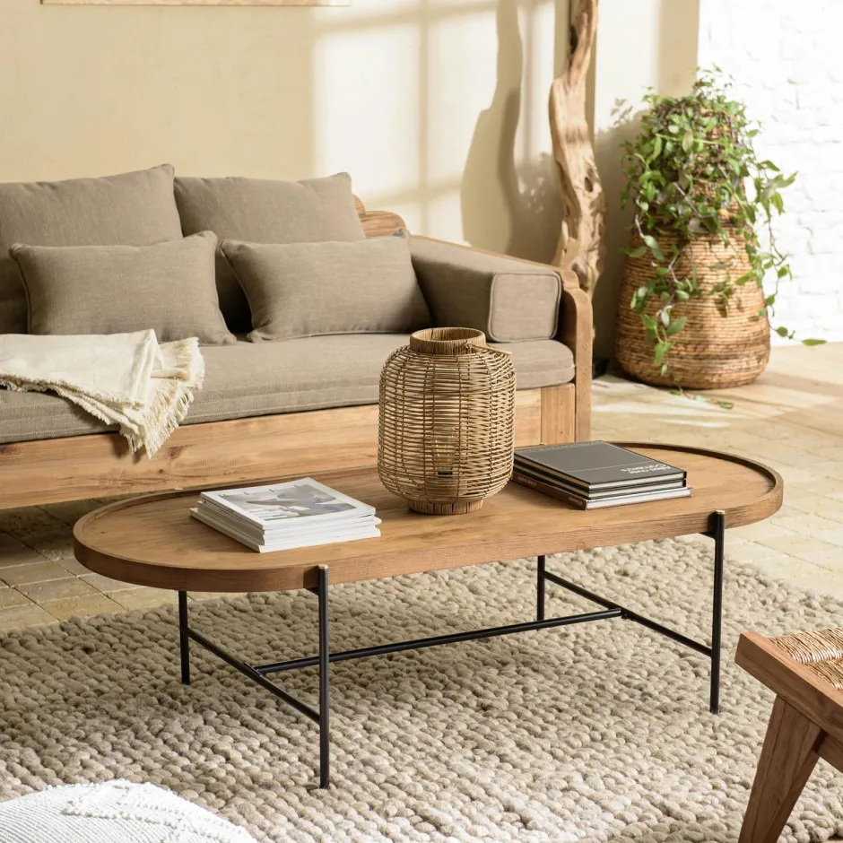 Swing Tables Basses Industrielles|Table basse ovale en teck et métal 140 cm