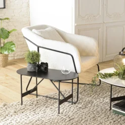 CORUMBA Tables Basses Industrielles|Table basse ovale noire bois et métal