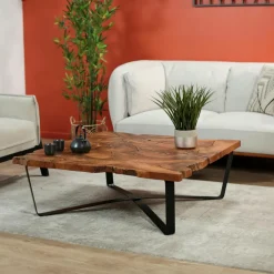 BALTIMORE Tables Basses Industrielles|Table basse ovale teck massif recyclé