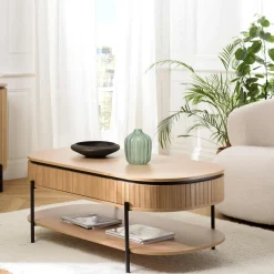 ALMEIRA Tables Basses À Tiroirs|Table basse pin 2 plateaux bords arrondis