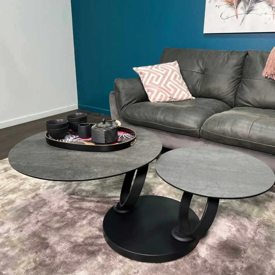 LOMBARDIE Tables D'Appoint Rondes|Sellettes Rondes|Table basse pivotante en céramique anthracite