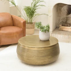 NADOR Tables Basses Rondes|Table basse ronde alu doré strié style antique