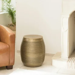 NADOR Tables Basses Rondes|Table basse ronde alu doré strié style antique