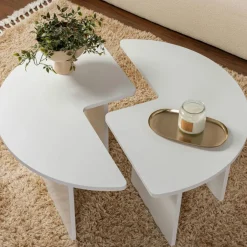 MARFA Tables Basses Rondes|Tables Basses Gigognes|Table basse ronde blanche effet laque - design puzzle