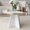 MARFA Tables Basses Rondes|Table basse ronde blanche & pieds forme trapèze